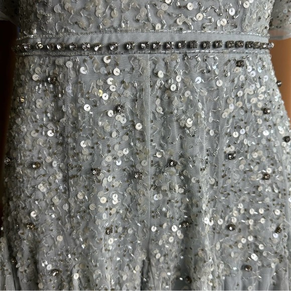 Mac Duggal 93655 Powder Blue Cape Sleeve Beaded Tea Length A-Line Dress 6 NWT - Picture 6 of 16